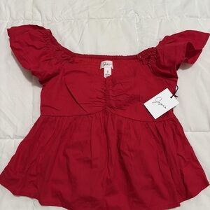 Red Ruffled Off-Shoulder Blouse